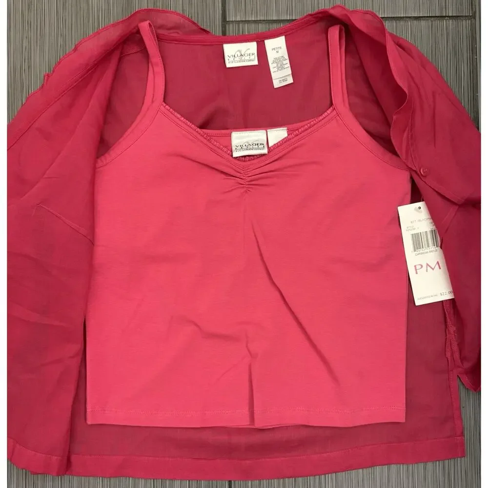 Liz Claiborne Villager Pink Cotton Tank And Button Down Shirt Set Petite Medium